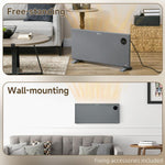 2000W Electric Convector Heater, Freestanding or Wall Mounted, Space Heater with Adjustable Thermostat, Timer, Grey
