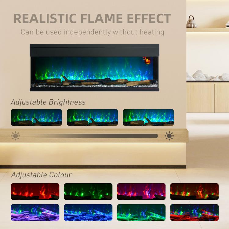 1800W 15-40℃ Adjustable Flame Glass Panel Convector Heater, 152cm