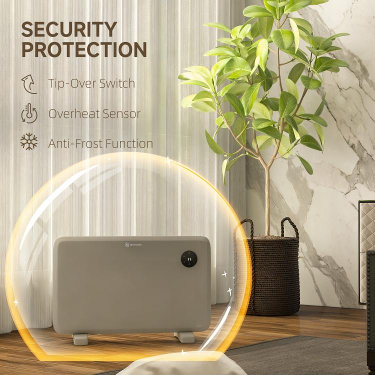1200W Electric Convector Heater, Freestanding or Wall Mounted, Space Heater with Adjustable Thermostat, Timer, Grey