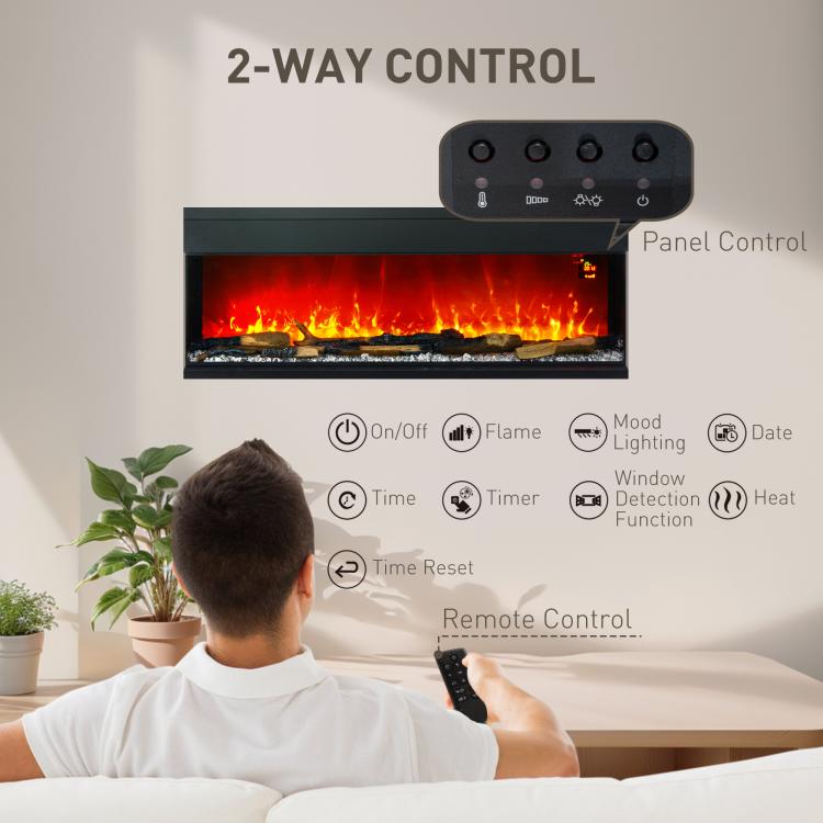1800W 15-40℃ Adjustable Flame Glass Panel Convector Heater, 127cm
