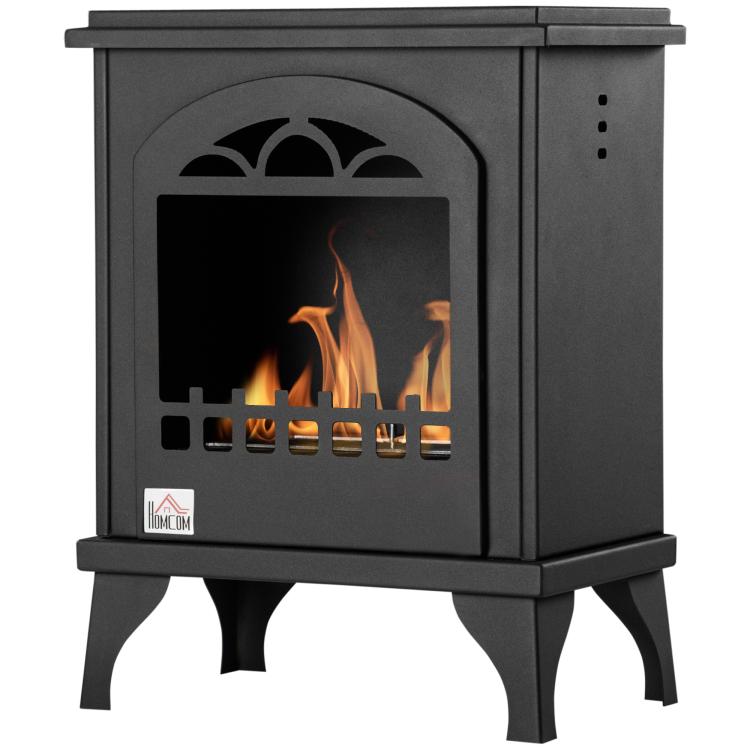 Free Standing Ethanol Fireplace, Bioethanol Heater Stove Fire with 0.9L Tank, 3 Hours Burning Time, Black