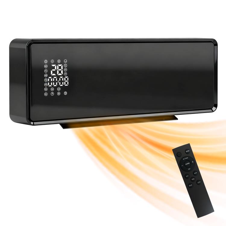 2000W Ceramic Electric Heater with Fan, Adjustable Thermostat, Wall Mounted - Black