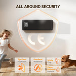 2000W Ceramic Electric Heater with Fan, Adjustable Thermostat, Wall Mounted - Black