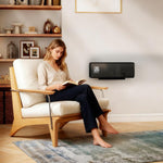 2000W Ceramic Electric Heater with Fan, Adjustable Thermostat, Wall Mounted - Black