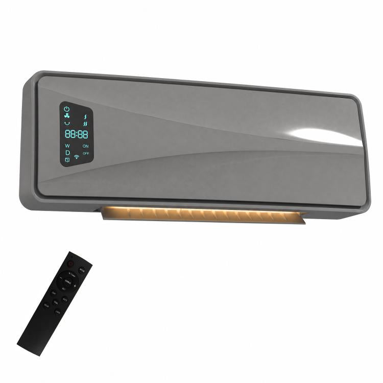 2000W Ceramic Electric Heater with Fan, Adjustable Thermostat, Wall Mounted - Grey
