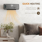 2000W Ceramic Electric Heater with Fan, Adjustable Thermostat, Wall Mounted - Grey