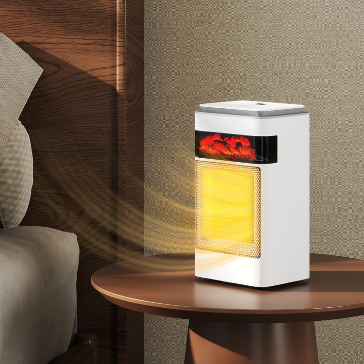 Ceramic Electric Heater, 1500W Fan Space Heater with 3 Modes, 24H Timer, Flame Effect, Oscillation for Bedroom, White