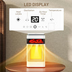Ceramic Electric Heater, 1500W Fan Space Heater with 3 Modes, 24H Timer, Flame Effect, Oscillation for Bedroom, White