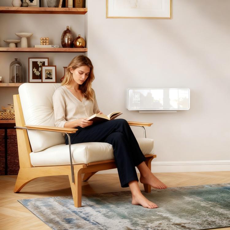 2000W Ceramic Electric Heater with Fan, Adjustable Thermostat, Wall Mounted - White