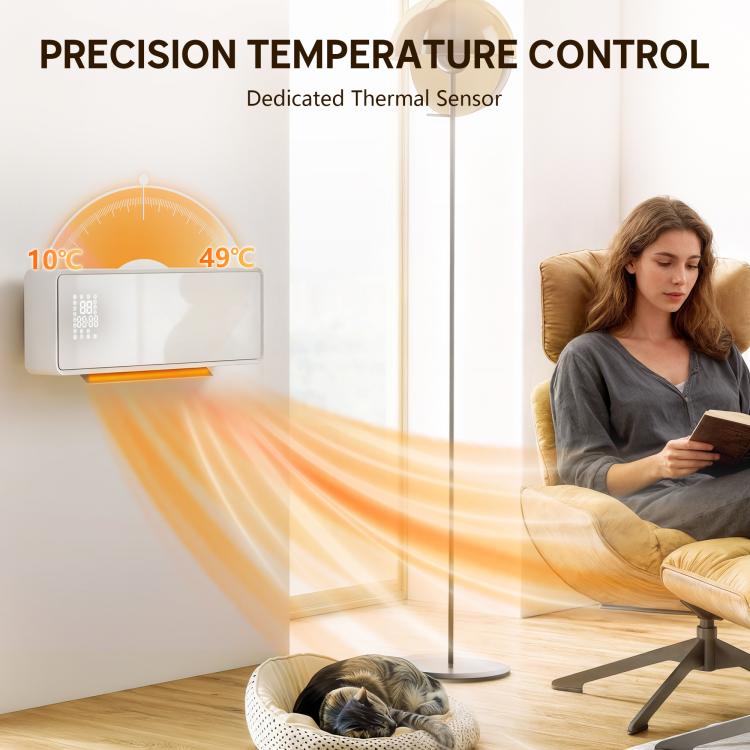 2000W Ceramic Electric Heater with Fan, Adjustable Thermostat, Wall Mounted - White