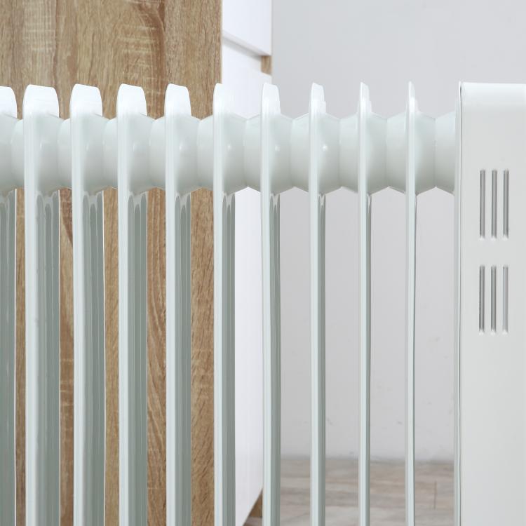 2500W Oil Filled Radiator, 11 Fin, Portable Electric Heater with 3 Heat Settings, Safety Cut-Off and Wheels, White
