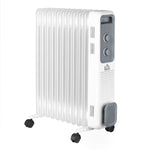 2500W Oil Filled Radiator, 11 Fin, Portable Electric Heater with 3 Heat Settings, Safety Cut-Off and Wheels, White