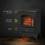 Freestanding Electric Fireplace Indoor Heater Glass View Log Wood Burning Effect Flame Portable Fireplace Stove 950/1850W Black