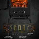 Freestanding Electric Fireplace Indoor Heater Glass View Log Wood Burning Effect Flame Portable Fireplace Stove 950/1850W Black