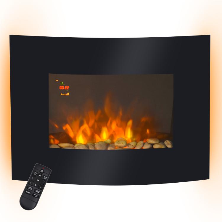 Wall-Mounted Electric Fireplace with 2 Heat Settings (900–1800W), 7-Color Adjustable Flame, and Remote Control – Black