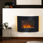 Wall-Mounted Electric Fireplace with 2 Heat Settings (900–1800W), 7-Color Adjustable Flame, and Remote Control – Black