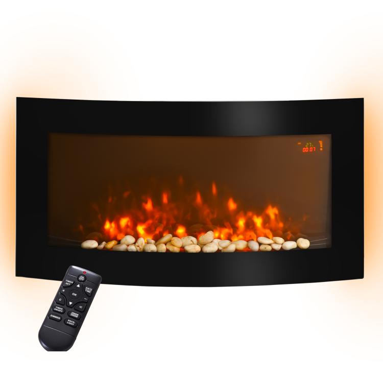 Camino elettrico da parete LED 1000/2000 W, nero