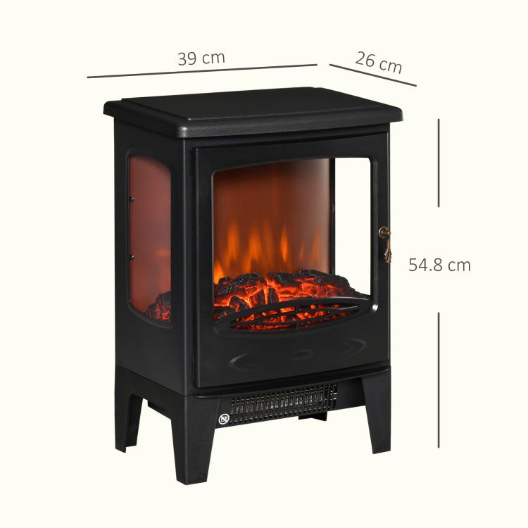 Camino elettrico con effetto fiamma e visione su 3 lati, temperatura regolabile (900W-1800W), protezione contro il surriscaldamento, copertura 20-25 m², 39x26x54,8 cm, nero