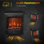 Camino elettrico con effetto fiamma e visione su 3 lati, temperatura regolabile (900W-1800W), protezione contro il surriscaldamento, copertura 20-25 m², 39x26x54,8 cm, nero