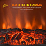 Camino elettrico con effetto fiamma e visione su 3 lati, temperatura regolabile (900W-1800W), protezione contro il surriscaldamento, copertura 20-25 m², 39x26x54,8 cm, nero