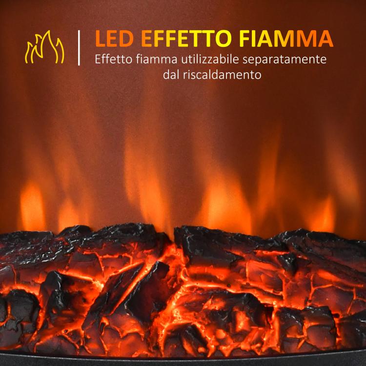 Camino elettrico con effetto fiamma e visione su 3 lati, temperatura regolabile (900W-1800W), protezione contro il surriscaldamento, copertura 20-25 m², 39x26x54,8 cm, nero