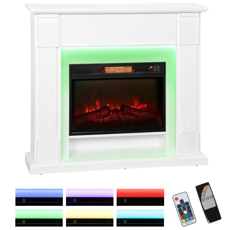 Recessed Electric Fireplace with 3D Flame Effect, RGB LED Light Strip, 1800W, Timer, Thermostat – White
