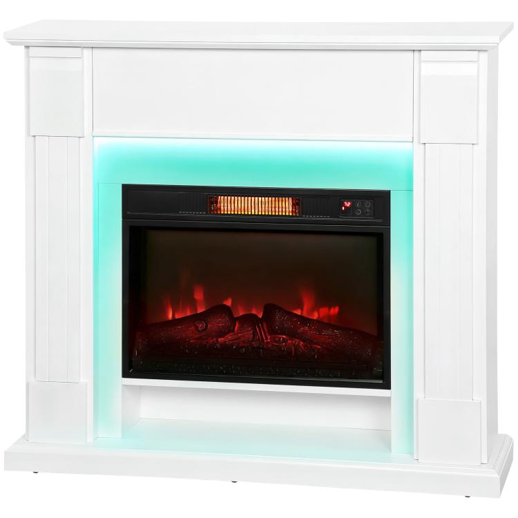 Recessed Electric Fireplace with 3D Flame Effect, RGB LED Light Strip, 1800W, Timer, Thermostat – White