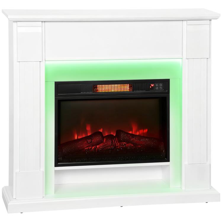 Recessed Electric Fireplace with 3D Flame Effect, RGB LED Light Strip, 1800W, Timer, Thermostat – White