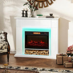 Recessed Electric Fireplace with 3D Flame Effect, RGB LED Light Strip, 1800W, Timer, Thermostat – White