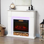 Recessed Electric Fireplace with 3D Flame Effect, RGB LED Light Strip, 1800W, Timer, Thermostat – White