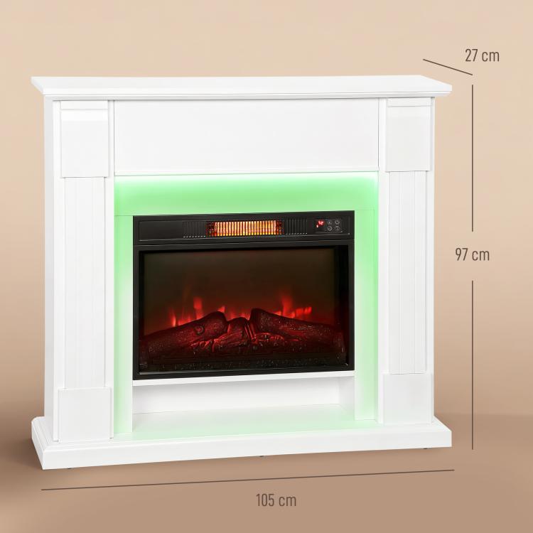 Recessed Electric Fireplace with 3D Flame Effect, RGB LED Light Strip, 1800W, Timer, Thermostat – White