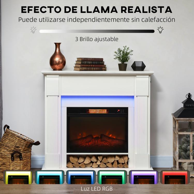 Recessed Electric Fireplace with 3D Flame Effect, RGB LED Light Strip, 1800W, Timer, Thermostat – White