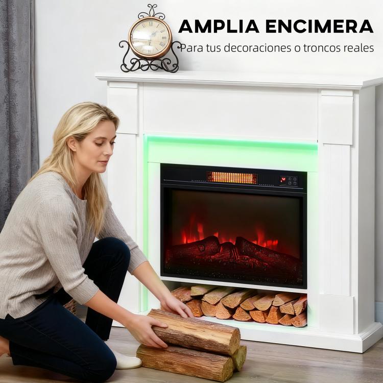Recessed Electric Fireplace with 3D Flame Effect, RGB LED Light Strip, 1800W, Timer, Thermostat – White