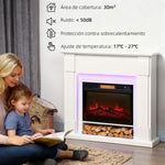 Recessed Electric Fireplace with 3D Flame Effect, RGB LED Light Strip, 1800W, Timer, Thermostat – White