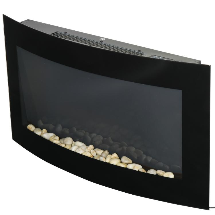 Wall-Mounted Electric Fireplace 1000W/2000W with Adjustable Temperature, Flame Effect, and Remote Control – 89.2 x 13.5 x 48 cm – Black