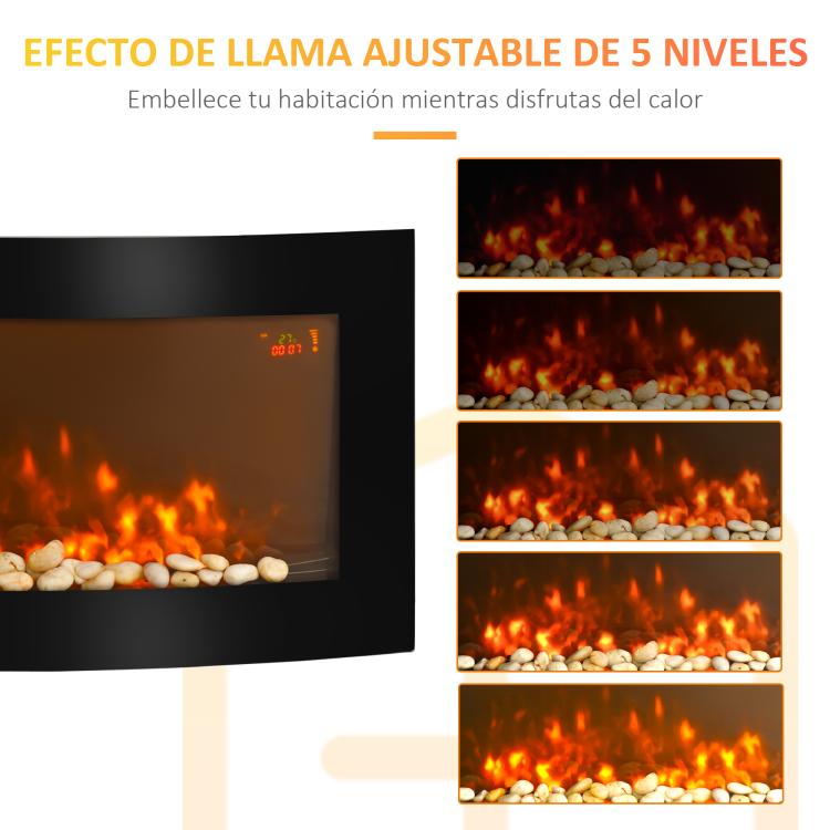Wall-Mounted Electric Fireplace 1000W/2000W with Adjustable Temperature, Flame Effect, and Remote Control – 89.2 x 13.5 x 48 cm – Black