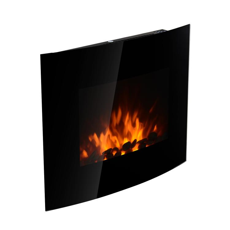 900W/1800W Wall-Mounted Electric Fireplace – Decorative Fireplace with Adjustable Temperature, Atmospheric Flame Effect, and Remote Control – For 25–30 square meter Rooms – 65 x 11.4 x 52 cm – Black