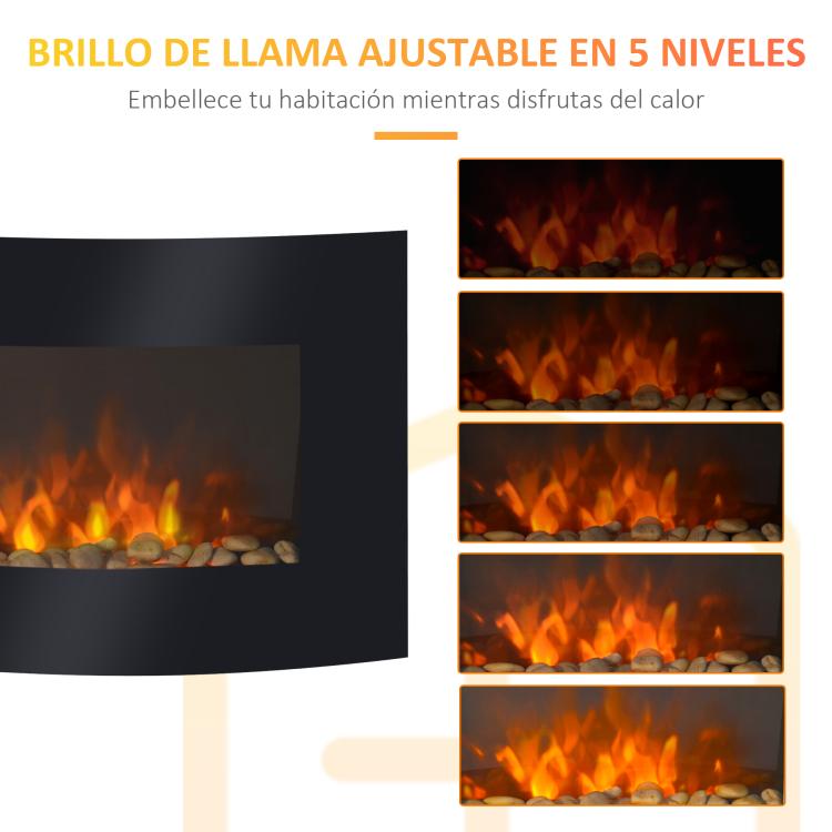 900W/1800W Wall-Mounted Electric Fireplace – Decorative Fireplace with Adjustable Temperature, Atmospheric Flame Effect, and Remote Control – For 25–30 square meter Rooms – 65 x 11.4 x 52 cm – Black