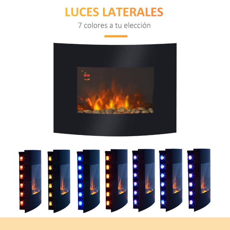 900W/1800W Wall-Mounted Electric Fireplace – Decorative Fireplace with Adjustable Temperature, Atmospheric Flame Effect, and Remote Control – For 25–30 square meter Rooms – 65 x 11.4 x 52 cm – Black