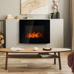 900/1800W Wall-Mounted Electric Fireplace – Quiet Operation, Remote Control, Thermostat, Flame Effect – Black