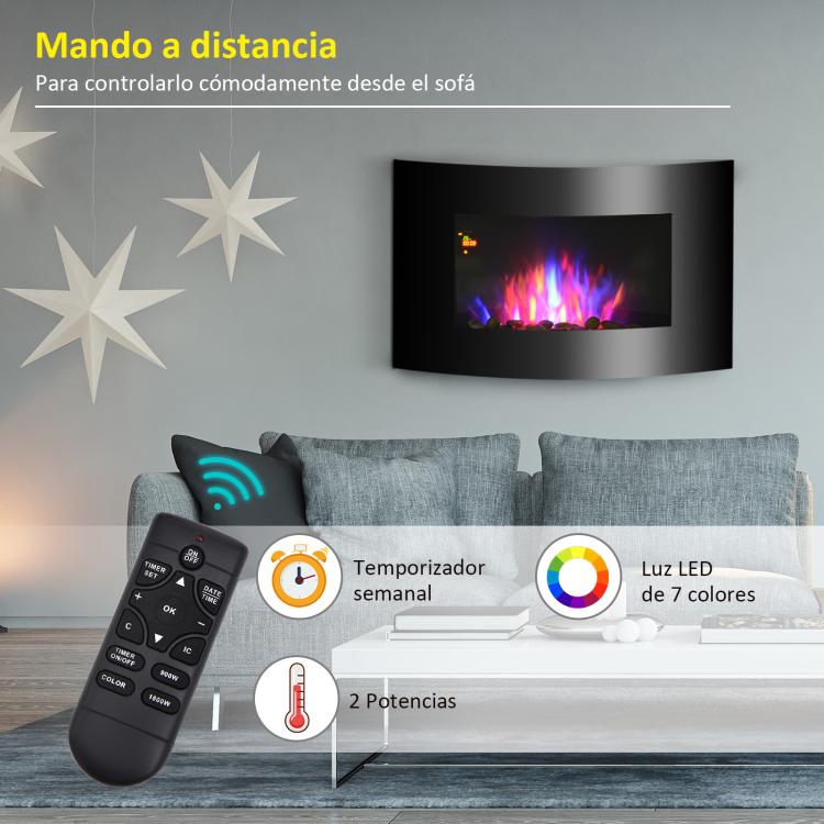 900/1800W Wall-Mounted Electric Fireplace – Quiet Operation, Remote Control, Thermostat, Flame Effect – Black