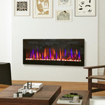 Ultra-thin Recessed Wall-Mounted Electric Fireplace with 3D Flame (Adjustable Brightness/Speed), 12 Pebble Colors, and 900/1800W Output