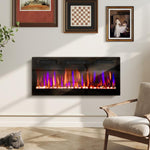 Ultra-thin Recessed Wall-Mounted Electric Fireplace with 3D Flame (Adjustable Brightness/Speed), 12 Pebble Colors, and 900/1800W Output