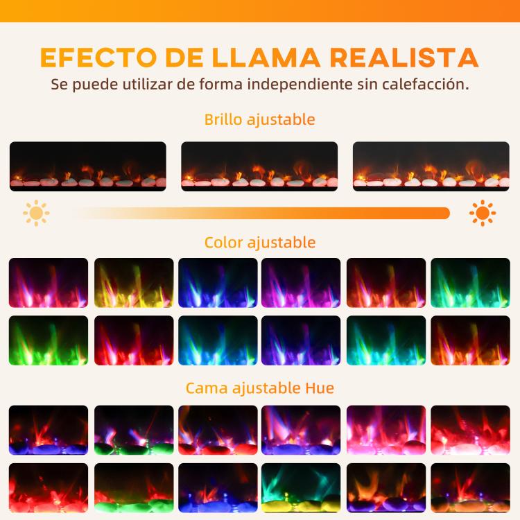 Ultra-thin Recessed Wall-Mounted Electric Fireplace with 3D Flame (Adjustable Brightness/Speed), 12 Pebble Colors, and 900/1800W Output