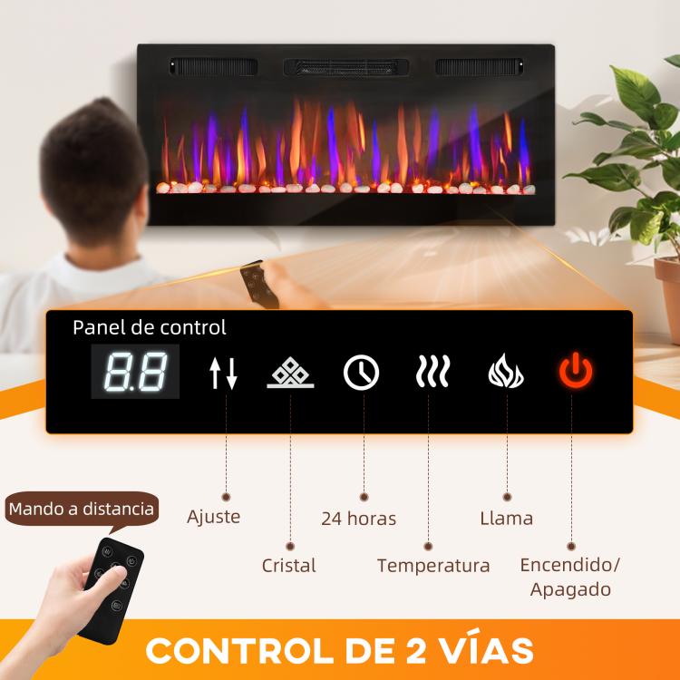 Ultra-thin Recessed Wall-Mounted Electric Fireplace with 3D Flame (Adjustable Brightness/Speed), 12 Pebble Colors, and 900/1800W Output