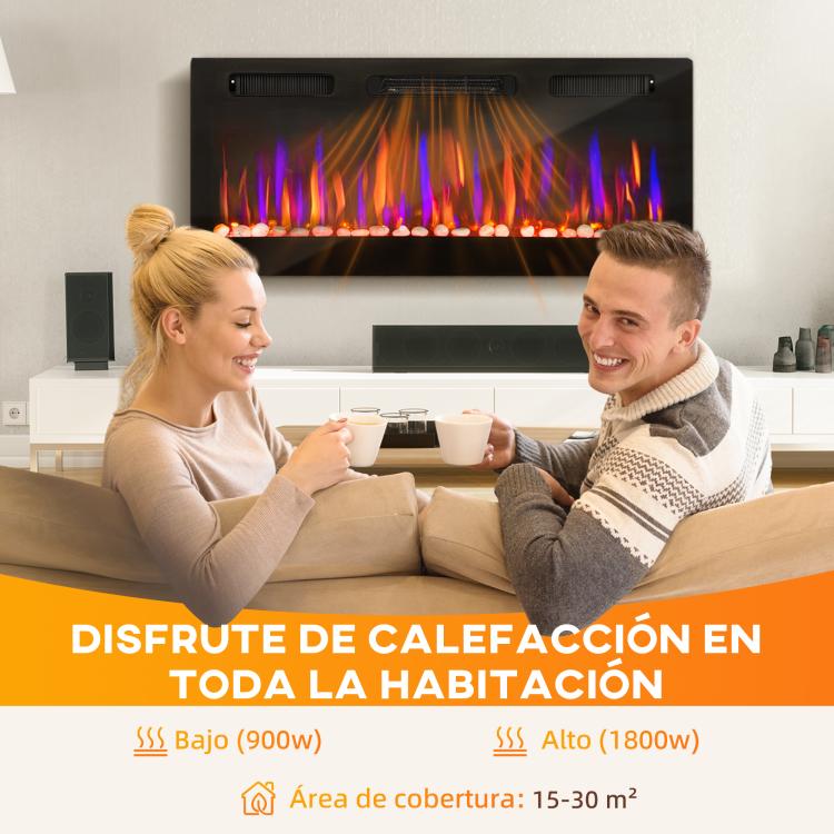Ultra-thin Recessed Wall-Mounted Electric Fireplace with 3D Flame (Adjustable Brightness/Speed), 12 Pebble Colors, and 900/1800W Output