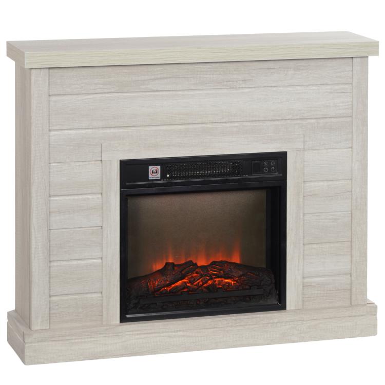 1800W Electric Fireplace with Flame Effect and Remote Control – Wood, Metal, and Glass – 96.5 x 22 x 81.7 cm – Light Grey