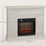 1800W Electric Fireplace with Flame Effect and Remote Control – Wood, Metal, and Glass – 96.5 x 22 x 81.7 cm – Light Grey