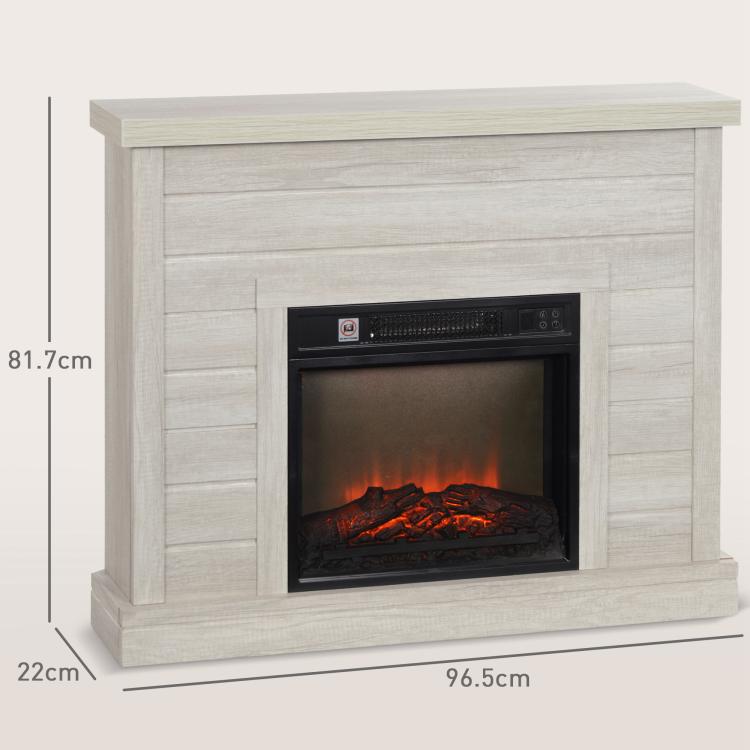 1800W Electric Fireplace with Flame Effect and Remote Control – Wood, Metal, and Glass – 96.5 x 22 x 81.7 cm – Light Grey