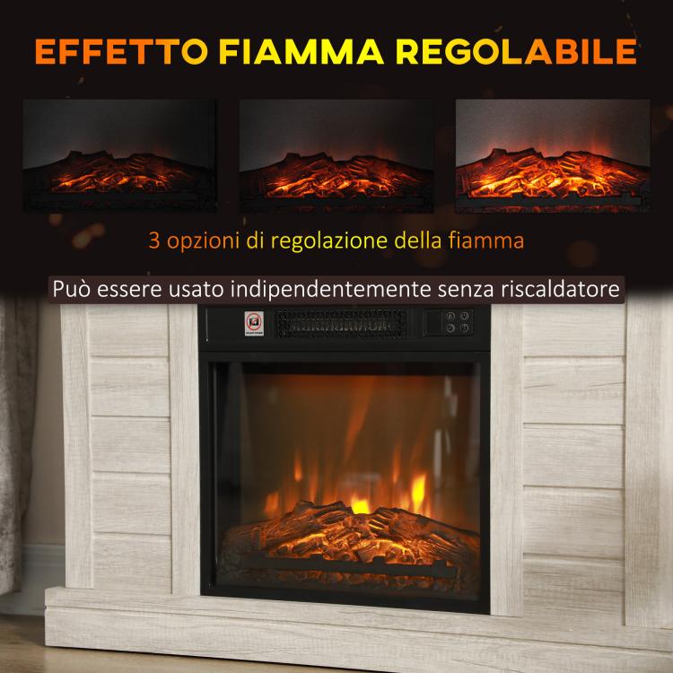 1800W Electric Fireplace with Flame Effect and Remote Control – Wood, Metal, and Glass – 96.5 x 22 x 81.7 cm – Light Grey